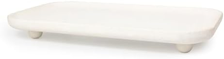 Travertine Marble Footed Tray White or Silver Two Sizes