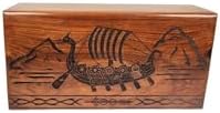 Handcrafted Wooden Cremation Urn with Viking Ship Design