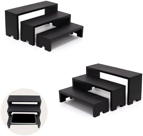 Yikaroeli 3 Tier Wooden Display Stand 6 Piece Black Risers