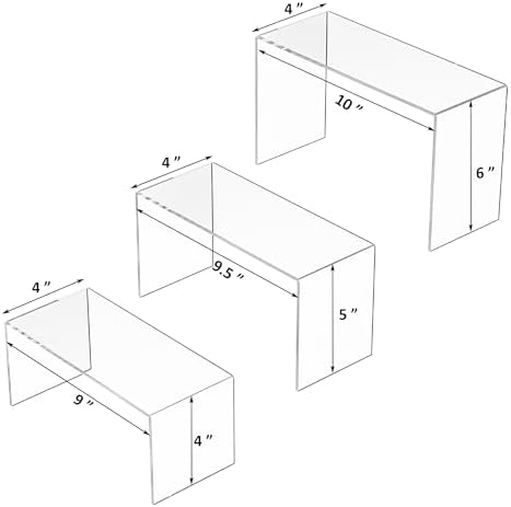 3pcs 9x95x10 Inch Clear Acrylic Display Risers Shelf