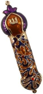 Handmade Metal 5 Inch Decorative Mezuzah with Gemstone Accents