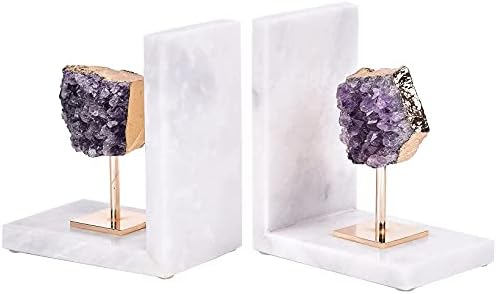 Amethyst Bookends for Heavy Books Decorative Marble Book Ends