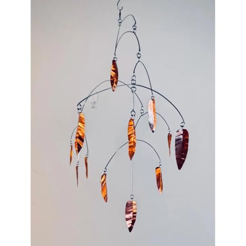 Modern Hammered Copper Leaf Hanging Mobile