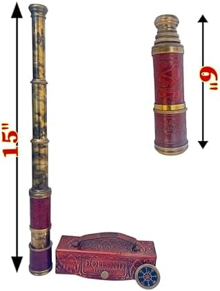 Antique Brass and Leather Telescope with Magnification