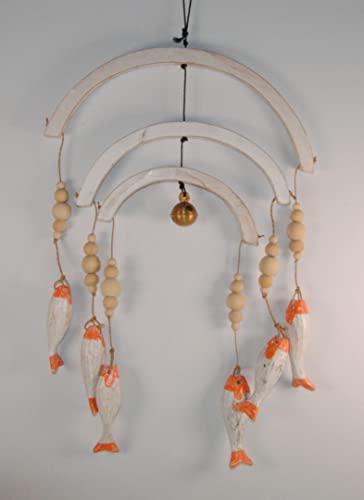 Fair Trade Fish Themed Wooden Wall Mobile Orange