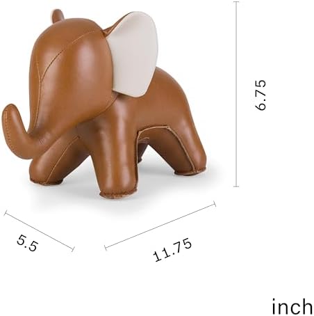 Leather Bookend Elephant Abby Zuny Series Tan Wheat