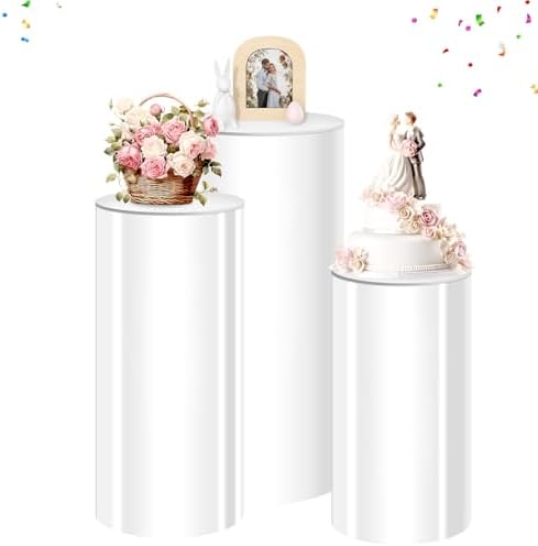 White Cylinder Stands Set of 3 for Parties