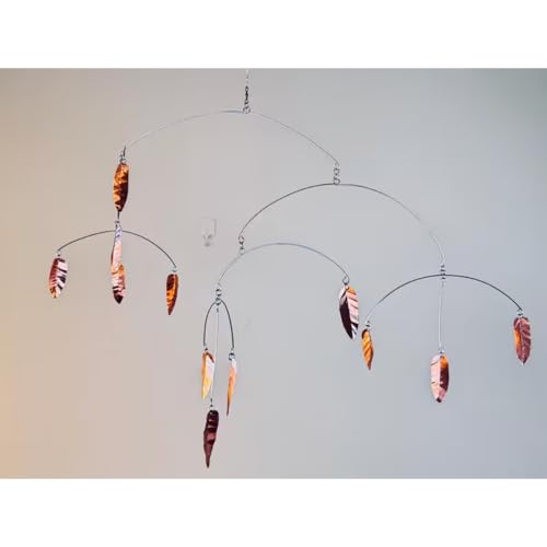 Modern Hammered Copper Leaf Hanging Mobile