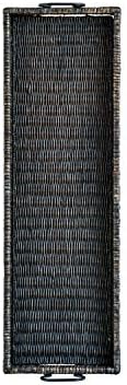Creative Co Op Black Rattan Wood Tray with Handles