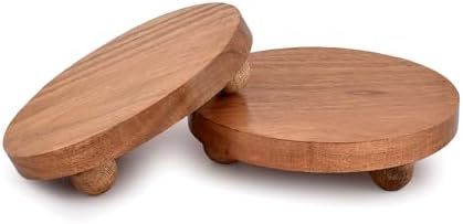 NIRMAN Round Acacia Wood Display Stand Set of 2