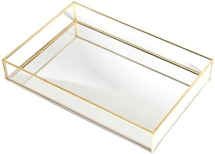 Feyarl Gold Glass Perfume Tray Vanity Decor