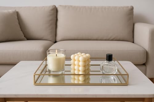 Feyarl Gold Glass Perfume Tray Vanity Decor