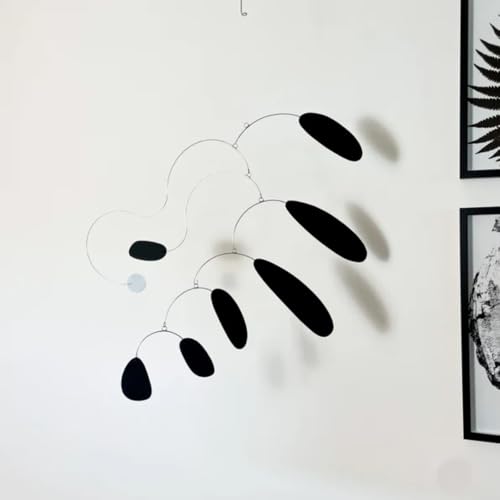 Mid Century Modern Black White Oval Hanging Mobile 32x28