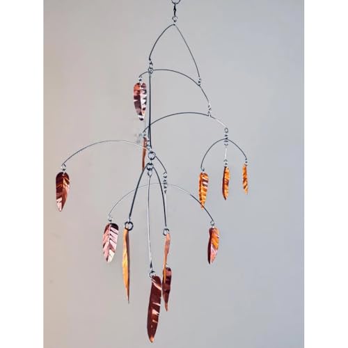 Modern Hammered Copper Leaf Hanging Mobile