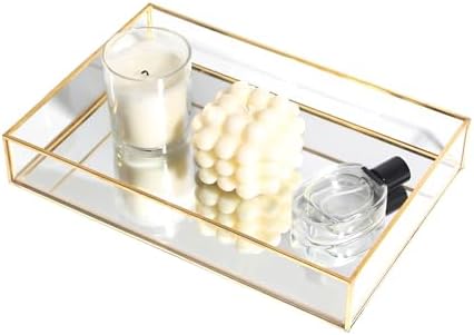 Feyarl Gold Glass Perfume Tray Vanity Decor