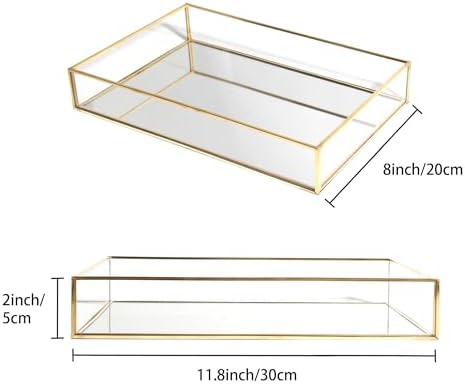 Feyarl Gold Glass Perfume Tray Vanity Decor