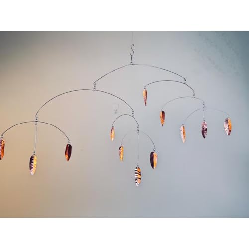 Modern Hammered Copper Leaf Hanging Mobile