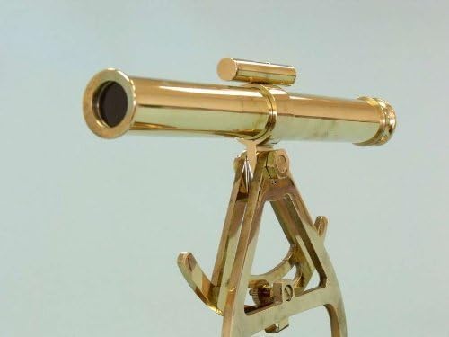 Nautical Brass Alidade Telescope with Compass Wooden Base 8 Inches