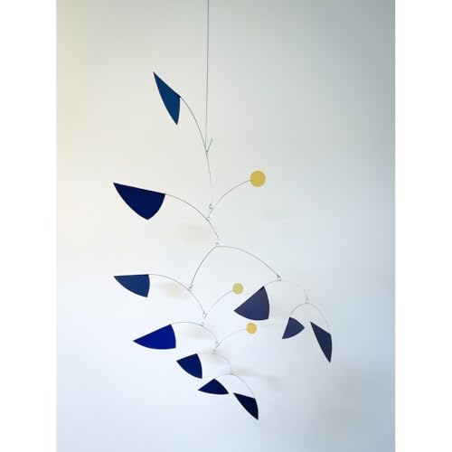 Blue and Yellow Triangle Kinetic Mobile Art