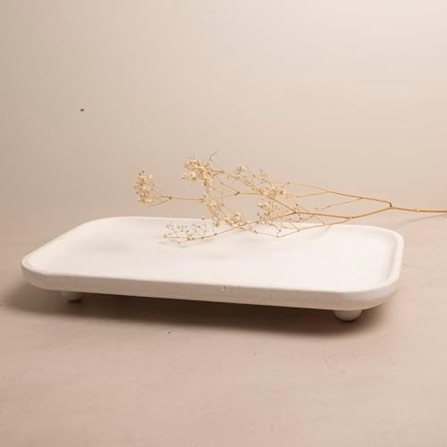 Travertine Marble Footed Tray White or Silver Two Sizes