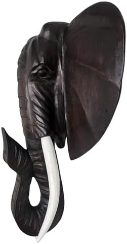 2ft Tall Hand Carved Mahogany Elephant Wall Sculpture