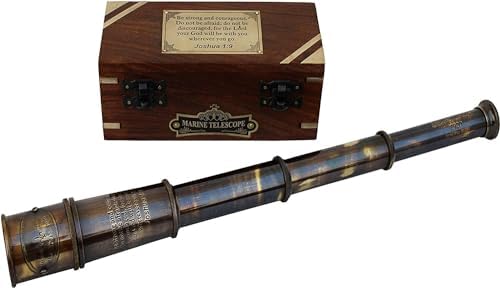 Vintage Nautical Brass Telescope with Wooden Box