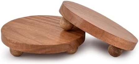 NIRMAN Round Acacia Wood Display Stand Set of 2