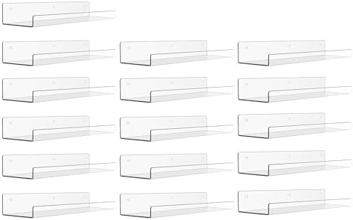 Upsimples 16 Pack Clear Acrylic Floating Shelves for Wall Storage