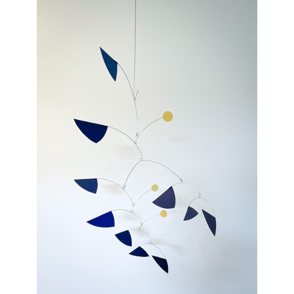 Blue and Yellow Triangle Kinetic Mobile Art