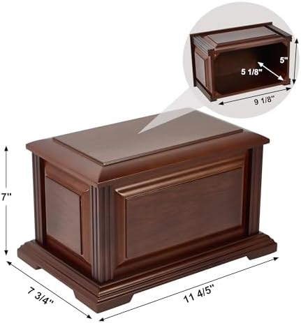 Handcrafted Wooden Cremation Urn Box for Human Ashes 225lbs Capacity