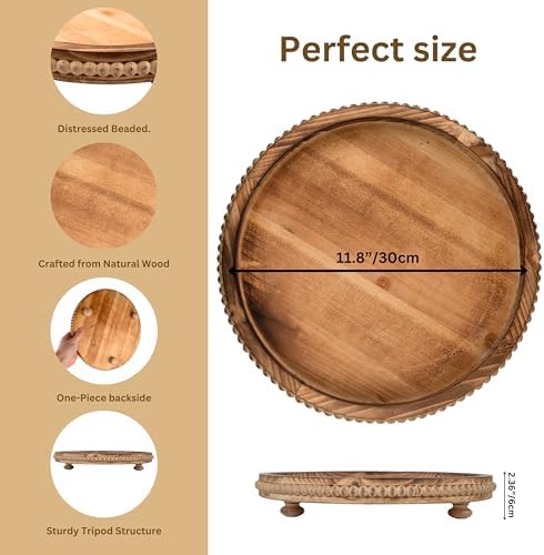 Round Wood Tray for Centerpiece Decorations