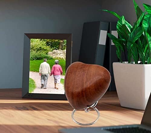 Wooden Heart Keepsake Urn for Dad - Mini Cremation Urn with Engraved Stand