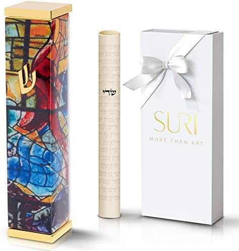 SURI Modern Mezuzah Case with Yellow Chagall Design