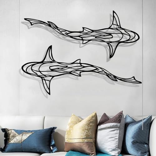 GDSPD 3D Metal Shark Wall Decor 2 Pcs Black