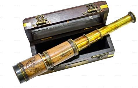 Sailors Art J Scout Nautical Sextant with Brass Telescope and Wooden Box