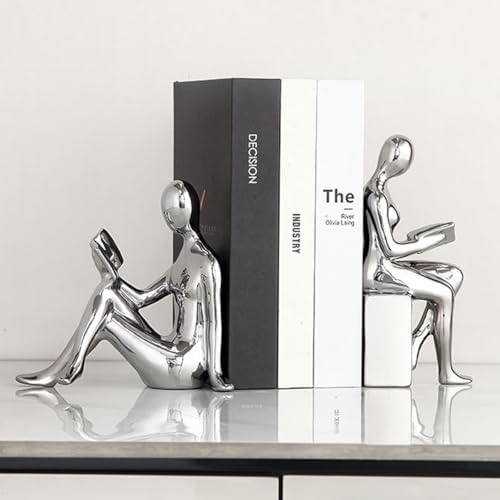 Silver Ceramic Bookends Decorative Pair