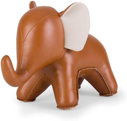 Leather Bookend Elephant Abby Zuny Series Tan Wheat