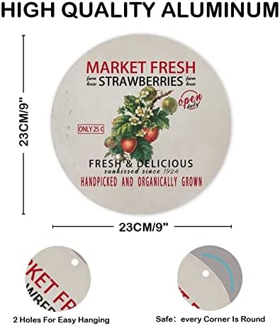 Market Fresh Strawberries Round Metal Tin Sign Decor