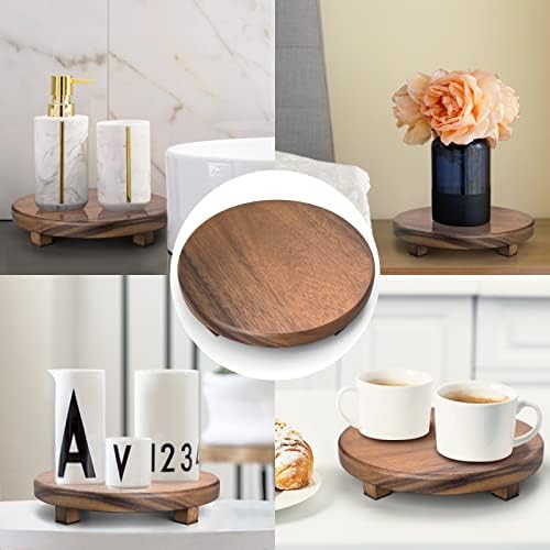 Walnut Wood Pedestal Stand for Kitchen Counter and Decor