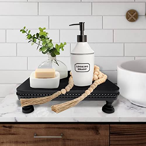 Farmhouse Display Wood Riser with Black Beaded Pedestal