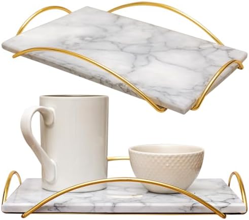 Stylish Marble Serving Tray with Gold Handles