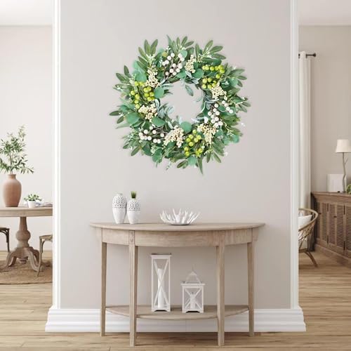 Sggvecsy 20 Inch Artificial Eucalyptus Wreath with Greenery and Berries