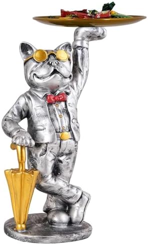 Cute Cool Dog Sculpture with Plate for Home Decor