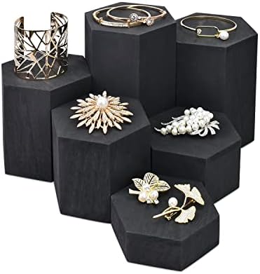 MOOCA 6 Pcs Black Hexagon Risers for Jewelry Display