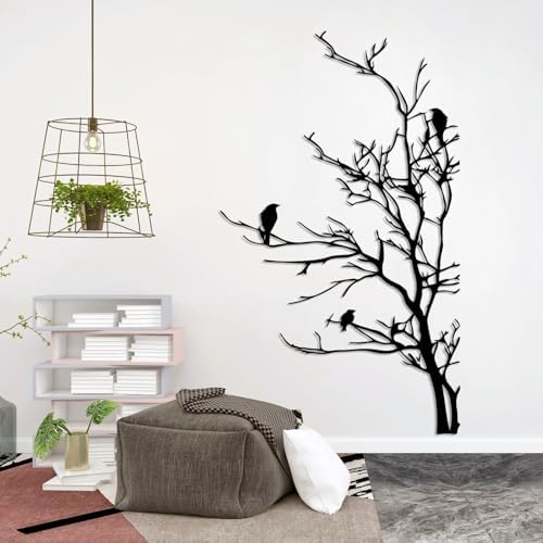 Minimalist Birds on Tree Metal Wall Art