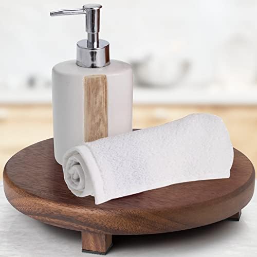 Walnut Wood Pedestal Stand for Kitchen Counter and Decor