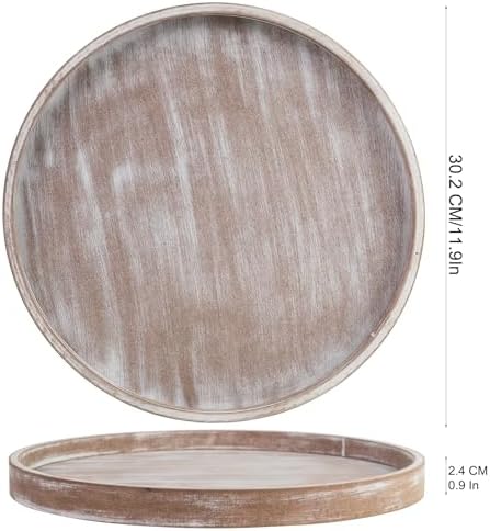 Rustic Round Wooden Coffee Table Tray with Farmhouse Design