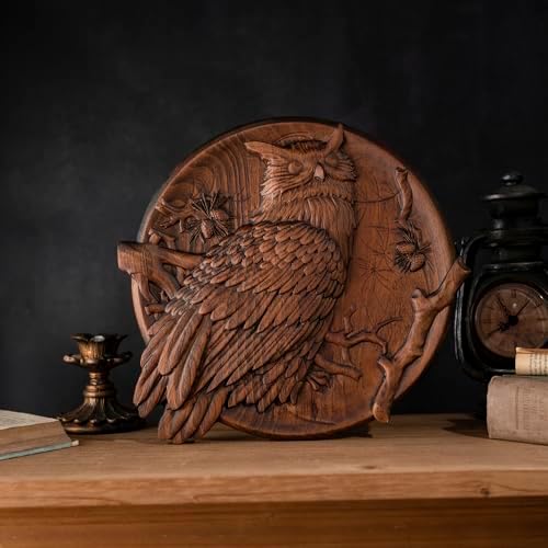 BGCOPPER Round Owl Wall Sculpture 12 Inch