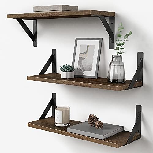 Rustic Floating Shelves Set of 3 17 Inch Natural Wood Wall Shelves