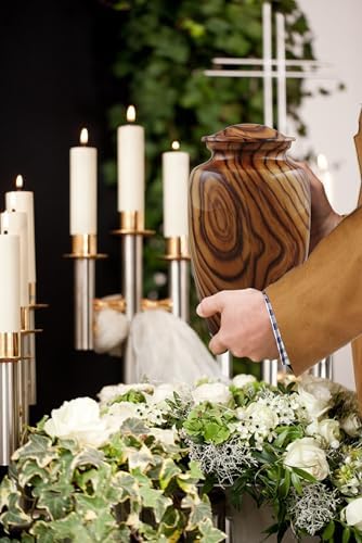 Walnut Grain Print Metal Urn with Velvet Bag